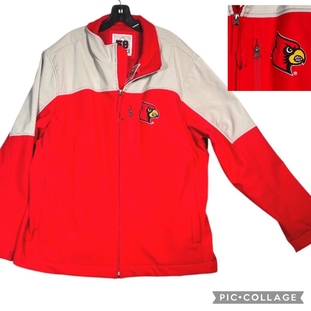 NWT University of Louisville Cardinals Jacket Red Gray 58 Sports Logo Mens XXL